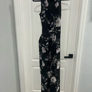 White House Black Market Black Floral Wide Leg Jumpsuit